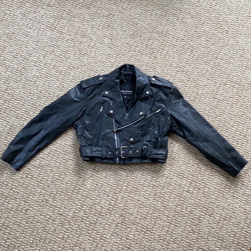 Wilson’s Leafher Cropped Black Leather Moto Jacket Large